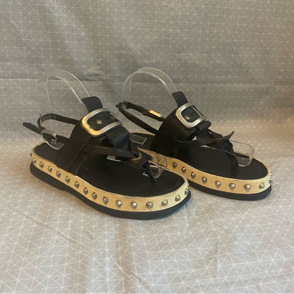 A.S.98 Studded Leather Buckle Platform Sandals 36